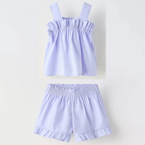 Zara Kids Girls Purple Poplin Matching Set - Picture 1 of 9